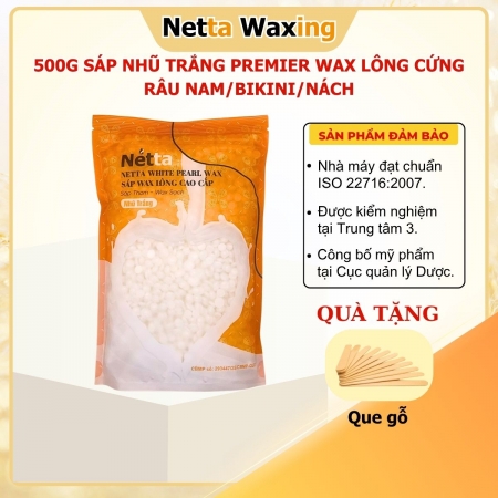 Túi 500g Sáp Wax Lông Cứng Nhũ Trắng Netta Waxing - Tặng Que Gỗ