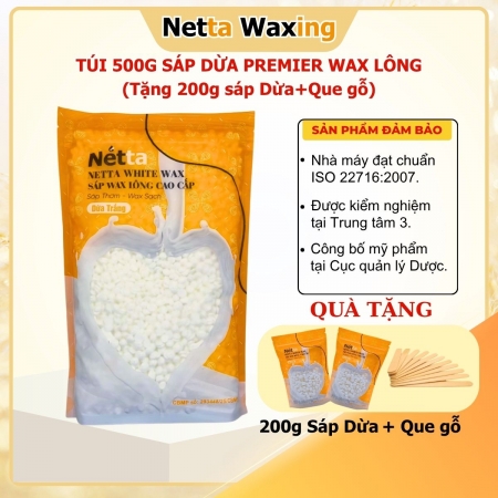 Tặng Thêm 200g Sáp - 500g Sáp Wax Lông Dừa Trắng Premier Netta Waxing