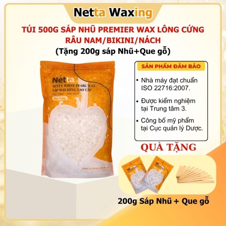 [Tặng 200g Sáp + Que Gỗ] - Túi 500g Sáp Wax Lông Cứng Nhũ Trắng Netta Waxing
