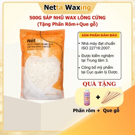 [Tặng Phấn Rôm + Que Gỗ] - Túi 500g Sáp Wax Lông Cứng Nhũ Trắng Netta Waxing