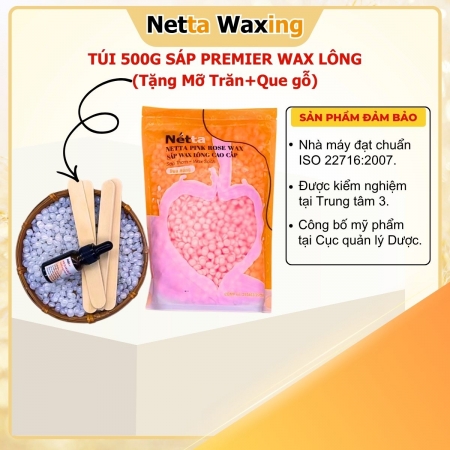 [Tặng Mỡ Trăn + Que Gỗ] - 500g Sáp Dừa Wax Lông Premier Netta Waxing