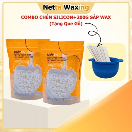 Combo Chén Silicon Chống Dính + 200g Sáp Wax - Tặng Que Gỗ