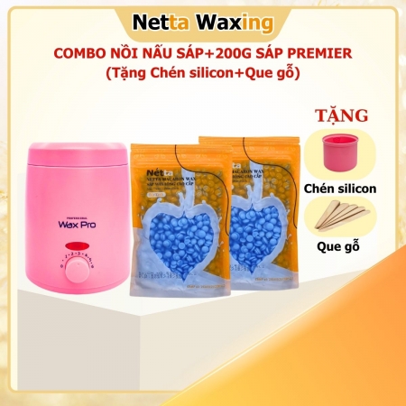 [Tặng Lòng Nồi Chống Dính + Que Gỗ] - Combo Nồi Mini Nấu Sáp + 200g Sáp Wax Lông Netta