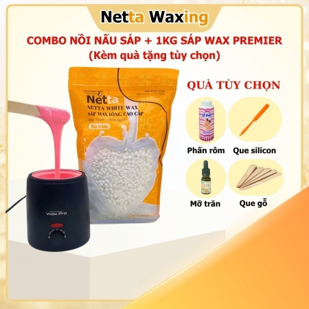 [Tặng Quà Tùy Chọn] - Combo Nồi Điện Mini Nấu Sáp + 1KG Sáp Wax Lông Premier Netta